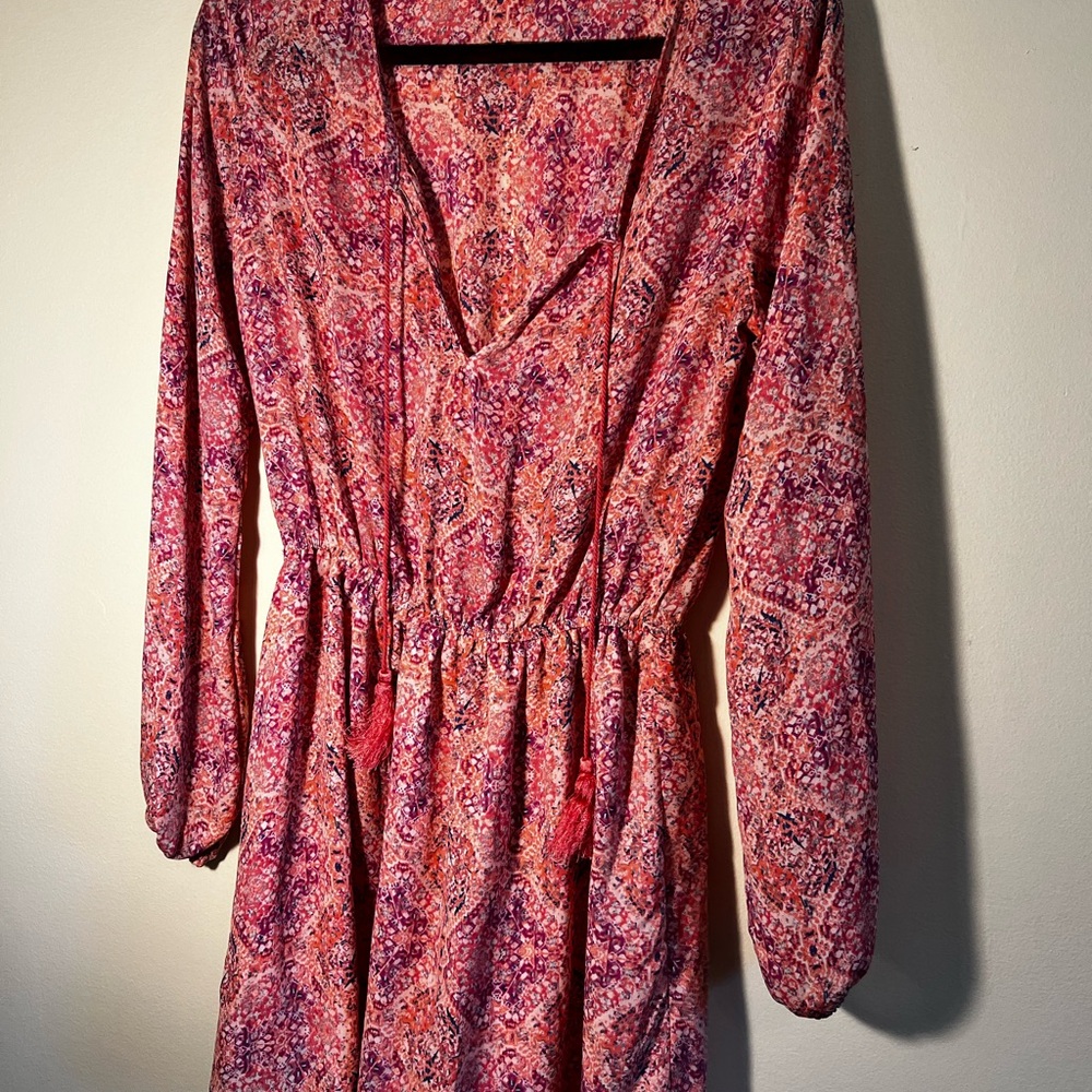 Forever 21 Vibrant Pink and Red Long Sleeve Dress